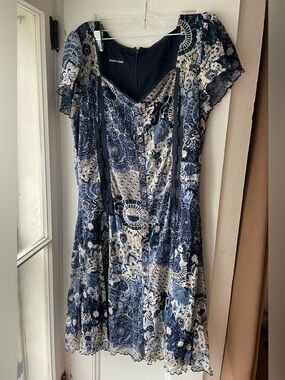 Marie Claire | Whimsical Vintage Blue & Cream Printed Dress